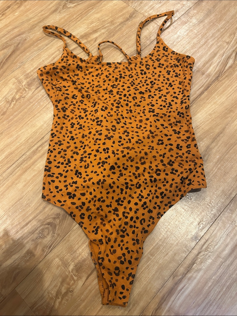 Women's Orange Leopard-Print Slim-Strap Bodysuit